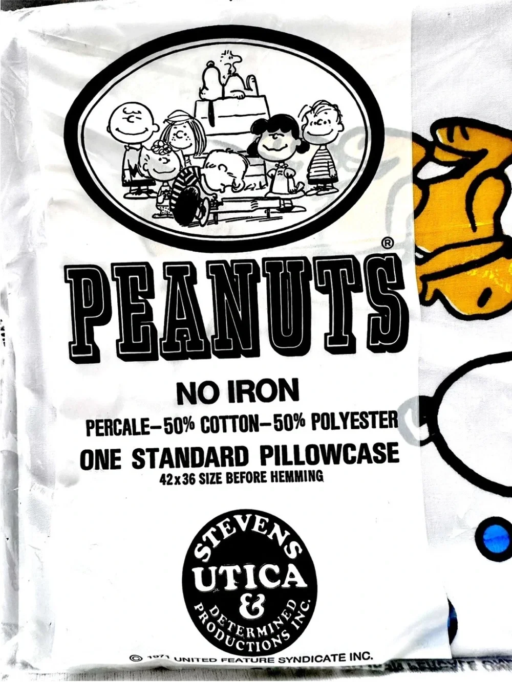 RARE SEALED NEW Vintage 1971 SNOOPY & FRIENDS Peanuts NO IRON PILLOW CASE 42x36